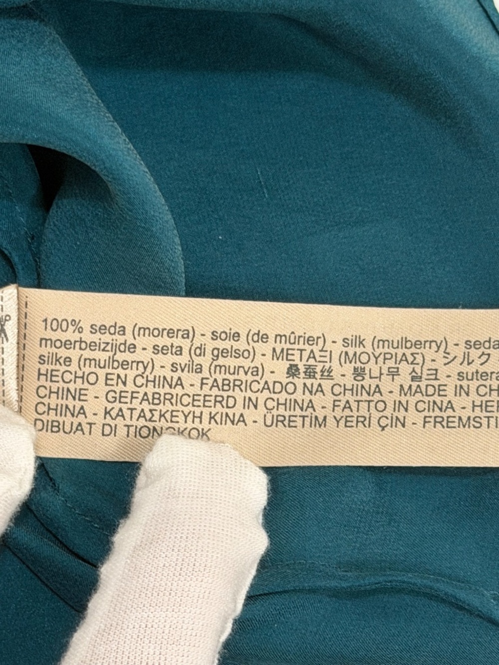 Massimo Dutti 100% Mulberry Silk Teal Satin Draped Knot Top Size 4 - Picture 4 of 12
